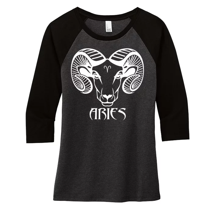 Zodiac Aries Ram Horns Face Women's Tri-Blend 3/4-Sleeve Raglan Shirt