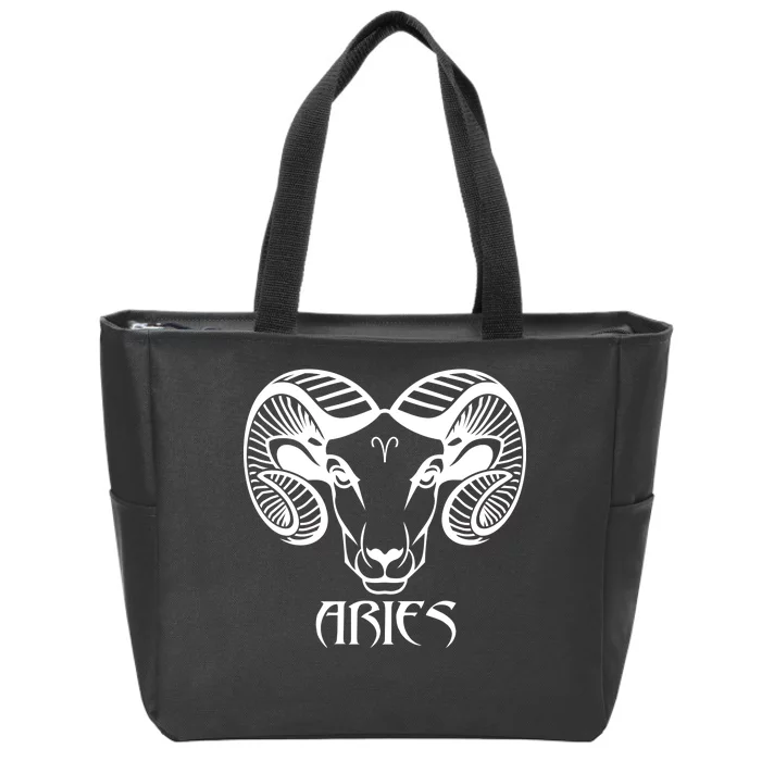 Zodiac Aries Ram Horns Face Zip Tote Bag