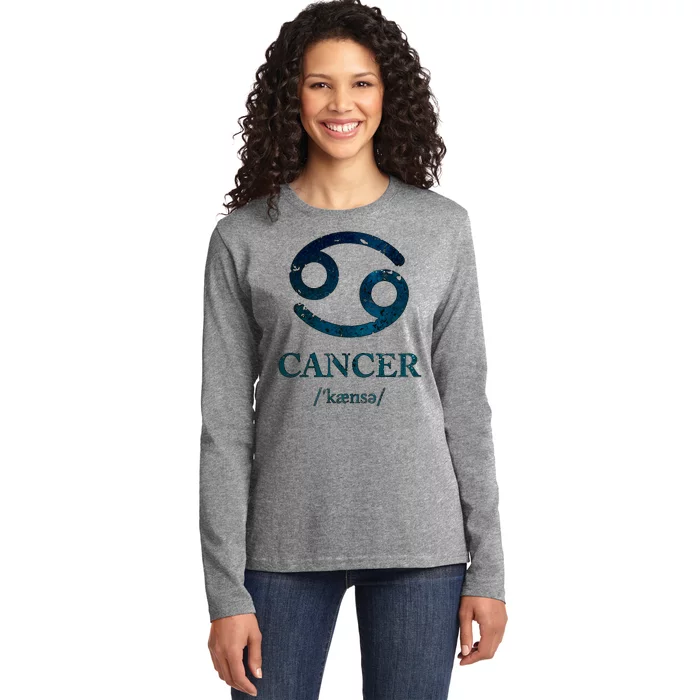 Zodiac Birthday Cancer Vintage Ladies Long Sleeve Shirt