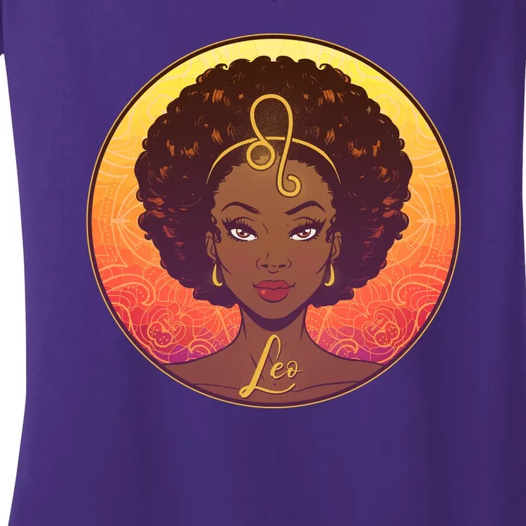 Zodiac Leo African American Black Woman Women's V-Neck T-Shirt