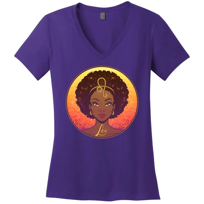 Zodiac Leo African American Black Woman Women's V-Neck T-Shirt