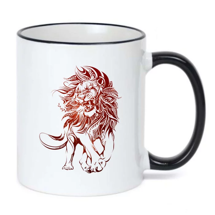 Zodiac Leo Lion Floral Tribal Design Black Color Changing Mug