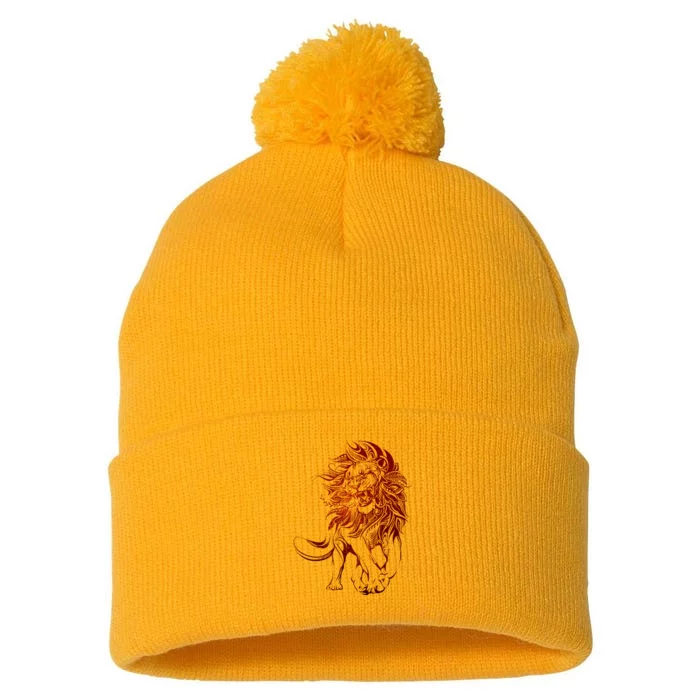 Zodiac Leo Lion Floral Tribal Design Pom Pom 12in Knit Beanie