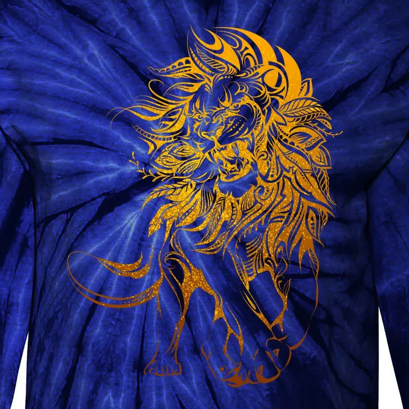 Zodiac Leo Lion Floral Tribal Design Tie-Dye Long Sleeve Shirt