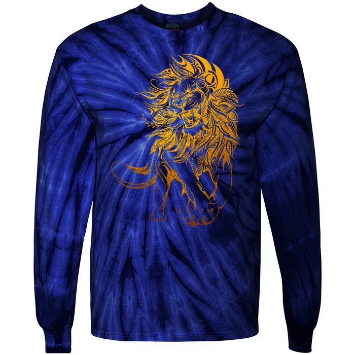 Zodiac Leo Lion Floral Tribal Design Tie-Dye Long Sleeve Shirt