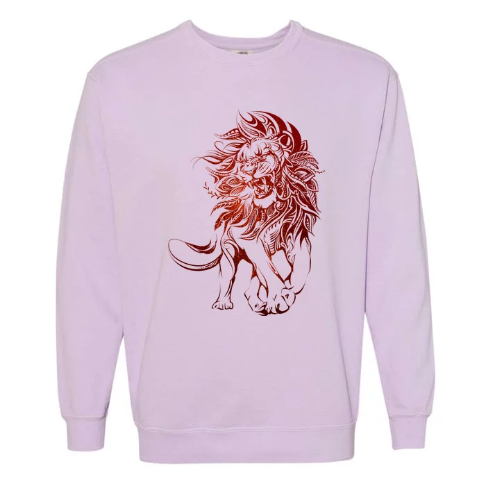 Zodiac Leo Lion Floral Tribal Design Garment-Dyed Sweatshirt