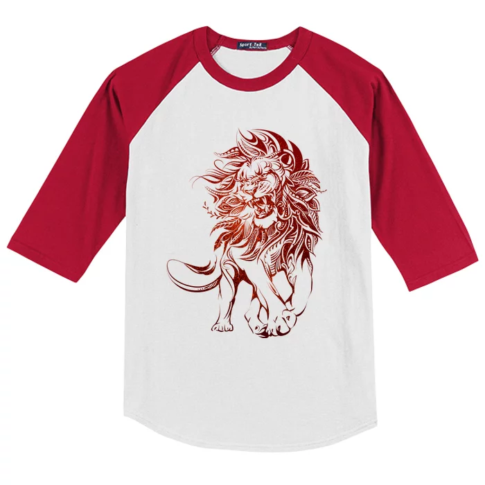 Zodiac Leo Lion Floral Tribal Design Kids Colorblock Raglan Jersey