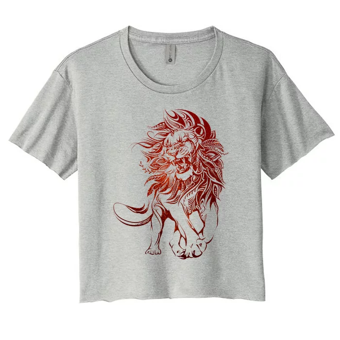 Zodiac Leo Lion Floral Tribal Design Women's Crop Top Tee