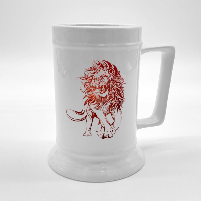 Zodiac Leo Lion Floral Tribal Design Front & Back Beer Stein