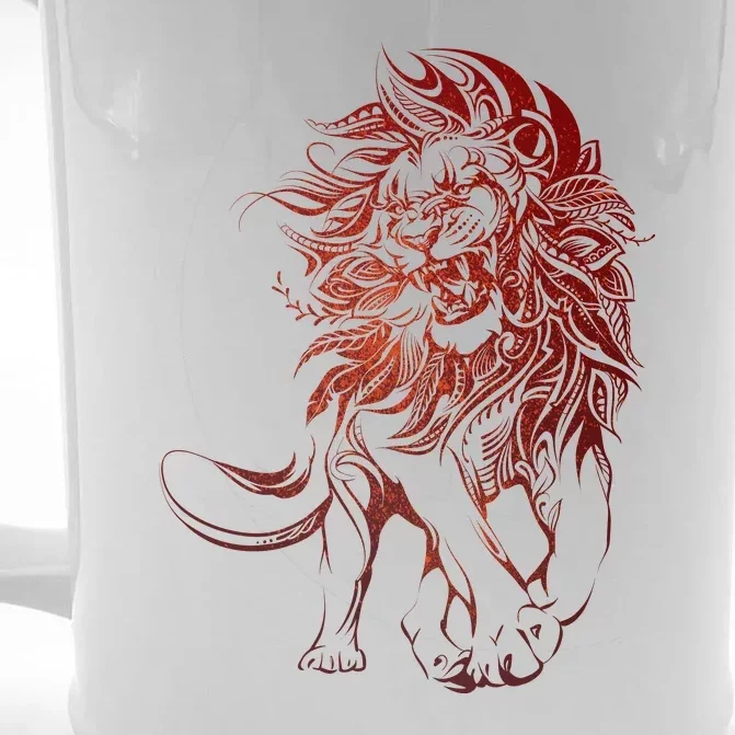 Zodiac Leo Lion Floral Tribal Design Front & Back Beer Stein