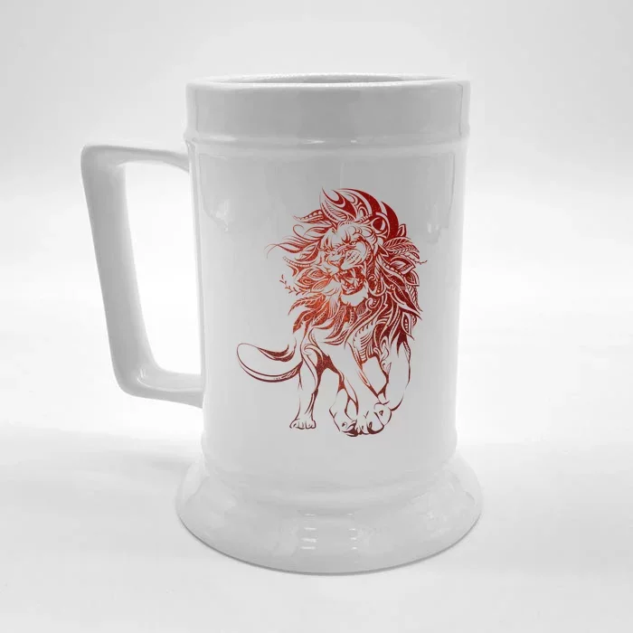 Zodiac Leo Lion Floral Tribal Design Front & Back Beer Stein