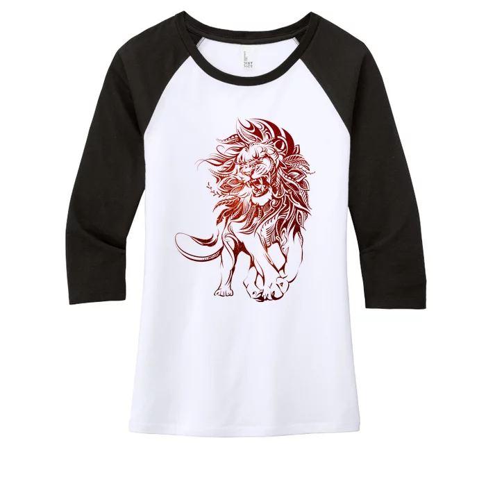 Zodiac Leo Lion Floral Tribal Design Women's Tri-Blend 3/4-Sleeve Raglan Shirt