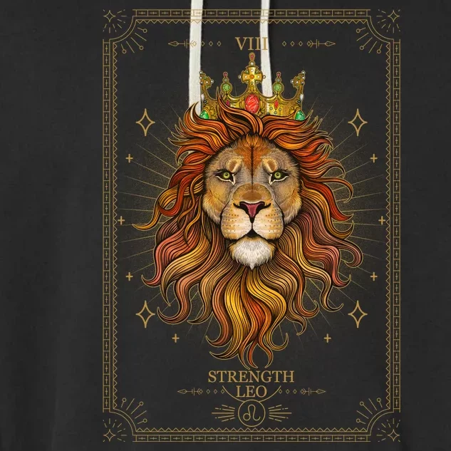 Zodiac Leo Lion Tarot Card VIII Strength Garment-Dyed Fleece Hoodie