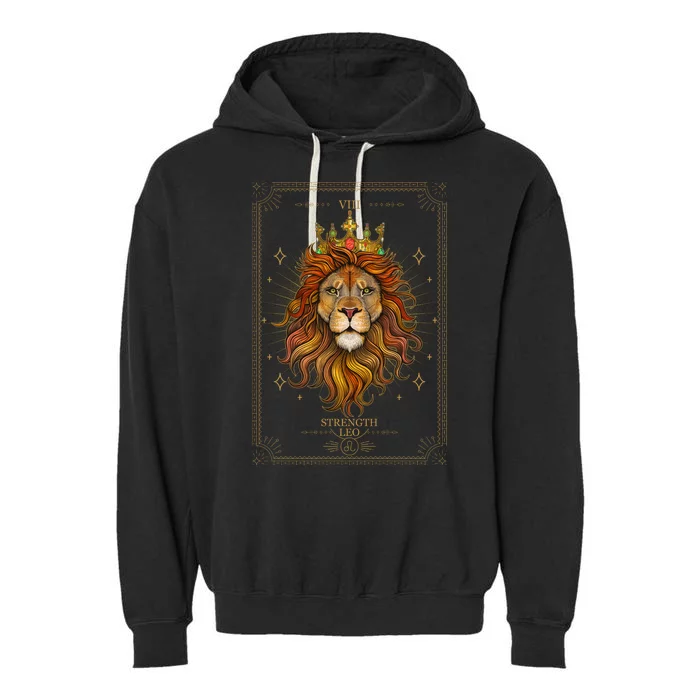 Zodiac Leo Lion Tarot Card VIII Strength Garment-Dyed Fleece Hoodie