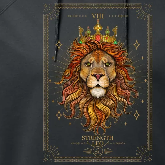 Zodiac Leo Lion Tarot Card VIII Strength Performance Fleece Hoodie