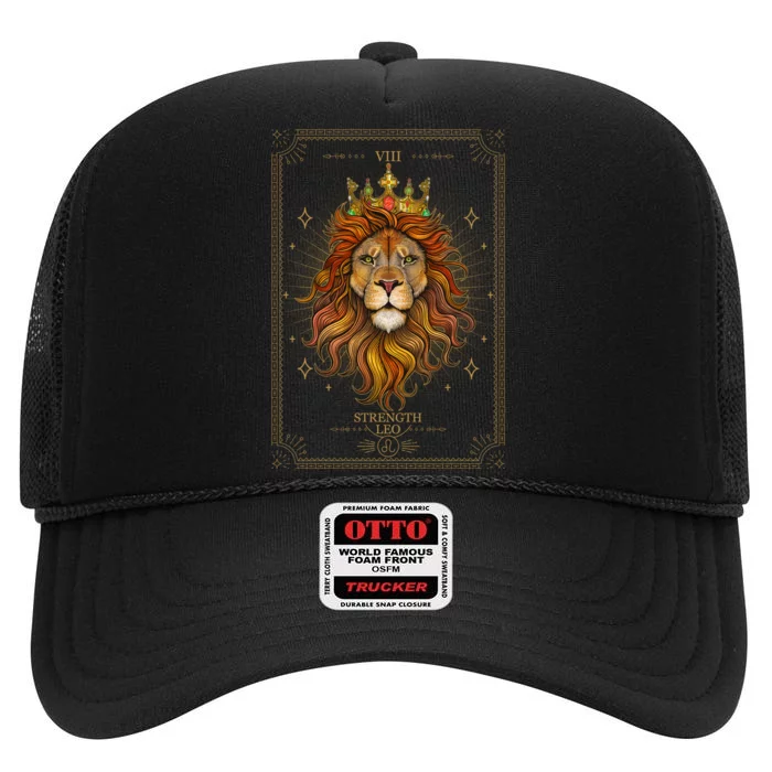 Zodiac Leo Lion Tarot Card VIII Strength High Crown Mesh Trucker Hat