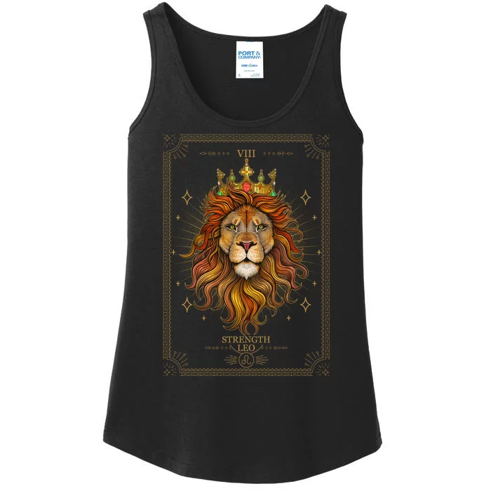 Zodiac Leo Lion Tarot Card VIII Strength Ladies Essential Tank