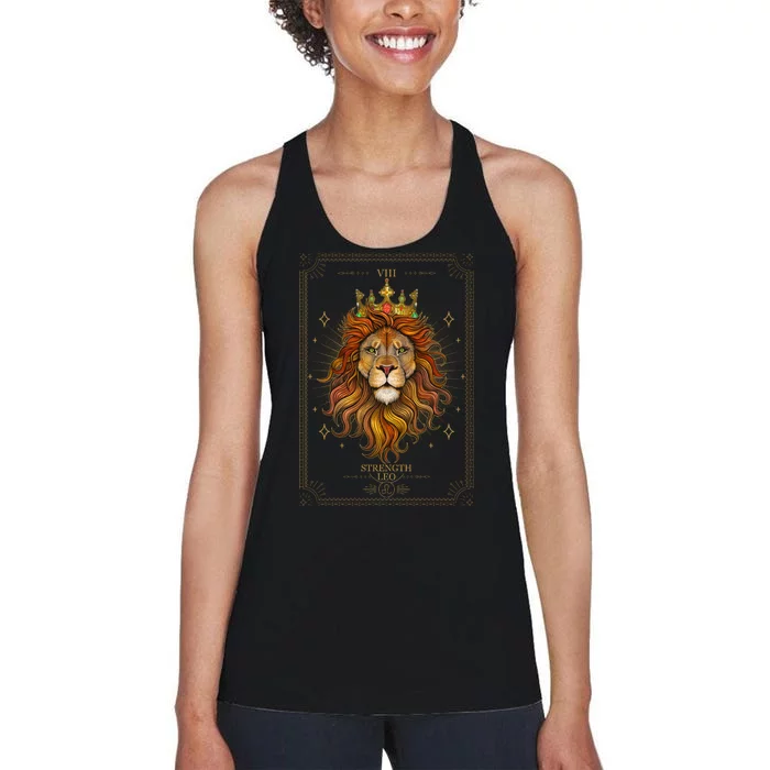 Zodiac Leo Lion Tarot Card VIII Strength Women's Racerback Tank