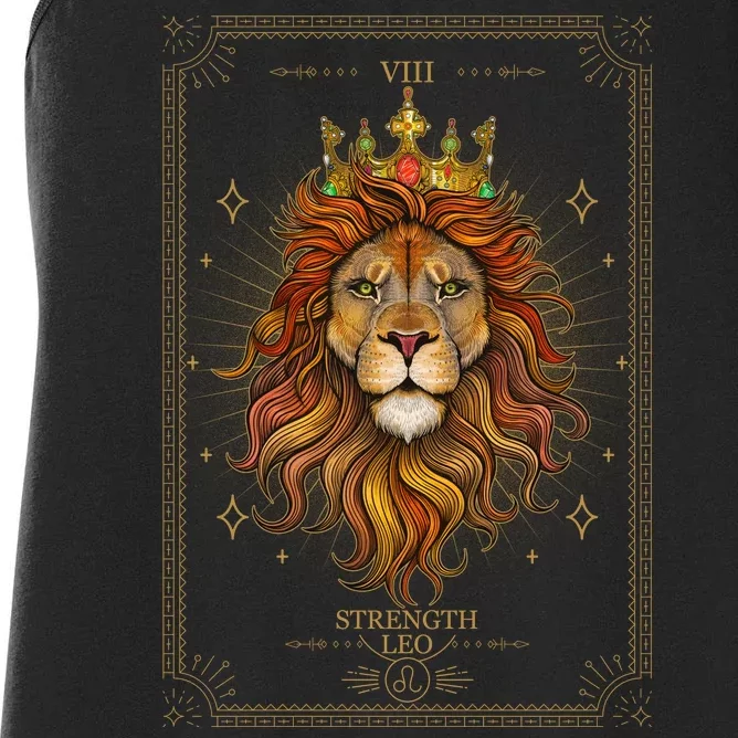 Zodiac Leo Lion Tarot Card VIII Strength Women's Racerback Tank