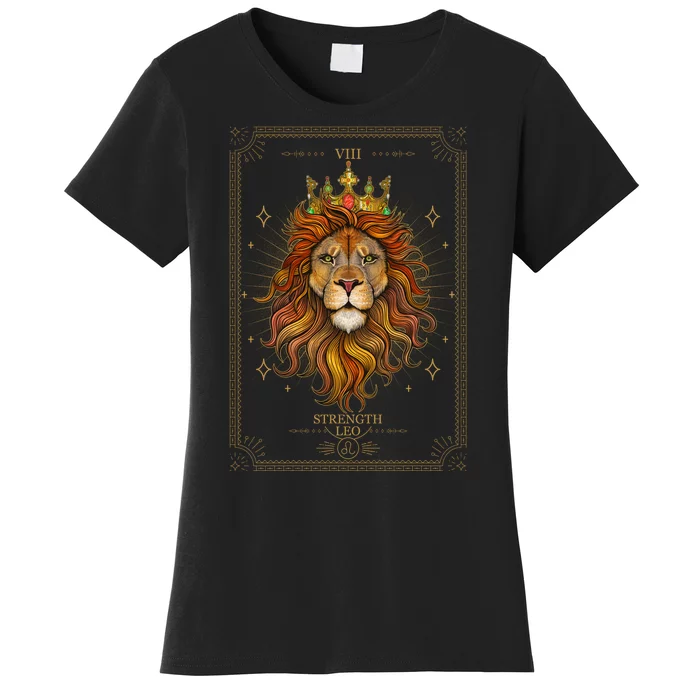 Zodiac Leo Lion Tarot Card VIII Strength Women's T-Shirt