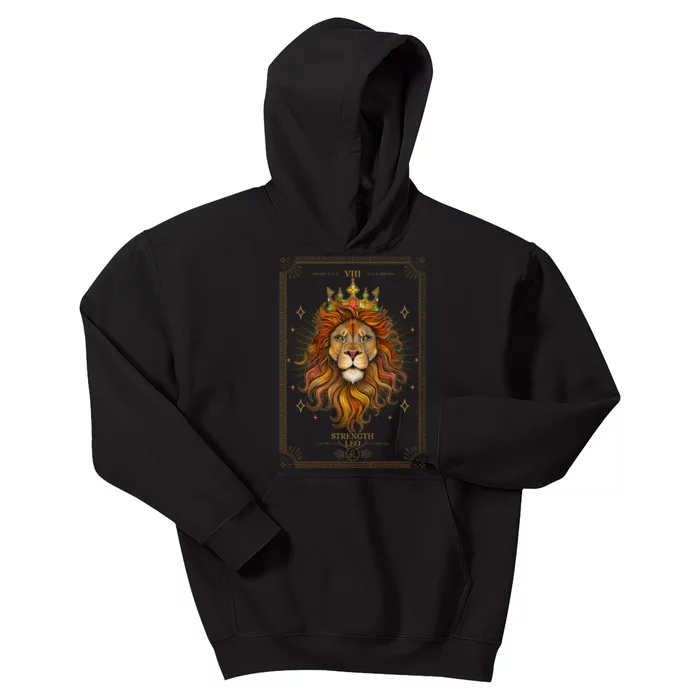 Zodiac Leo Lion Tarot Card VIII Strength Kids Hoodie