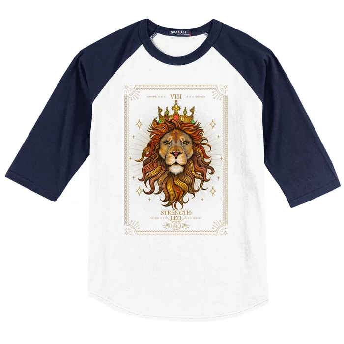 Zodiac Leo Lion Tarot Card VIII Strength Baseball Sleeve Shirt