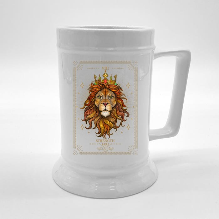 Zodiac Leo Lion Tarot Card VIII Strength Front & Back Beer Stein