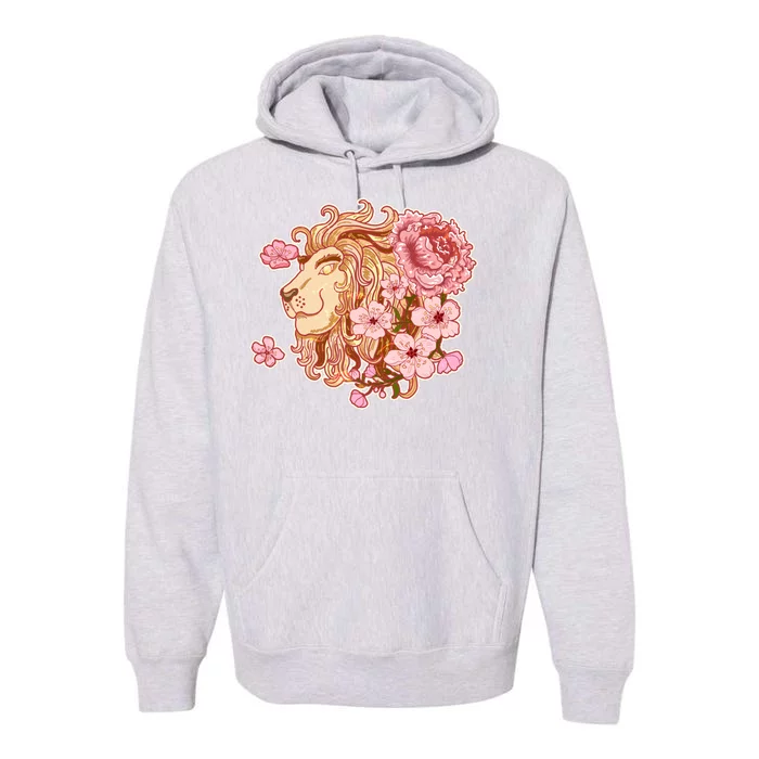 Zodiac Leo Lion with Japanese Cherry Blossoms Premium Hoodie