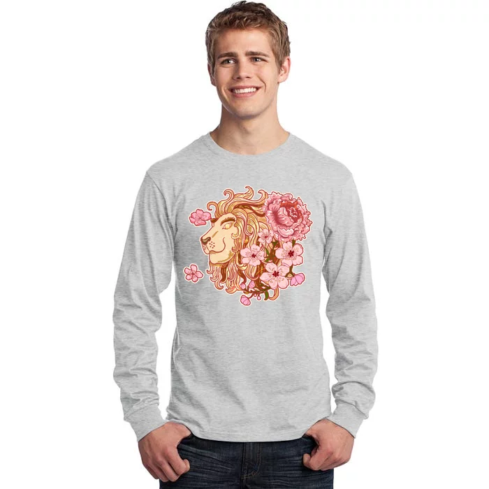 Zodiac Leo Lion with Japanese Cherry Blossoms Tall Long Sleeve T-Shirt