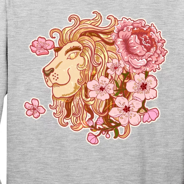 Zodiac Leo Lion with Japanese Cherry Blossoms Tall Long Sleeve T-Shirt