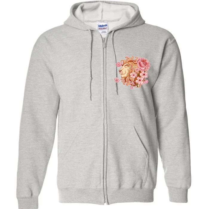 Zodiac Leo Lion with Japanese Cherry Blossoms Full Zip Hoodie