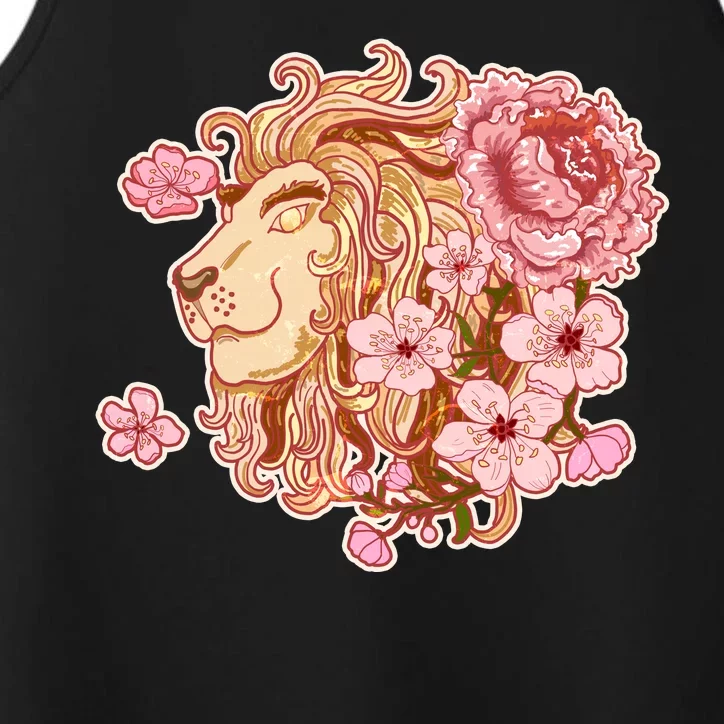 Zodiac Leo Lion with Japanese Cherry Blossoms Performance Tank