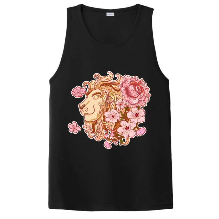 Zodiac Leo Lion with Japanese Cherry Blossoms Performance Tank