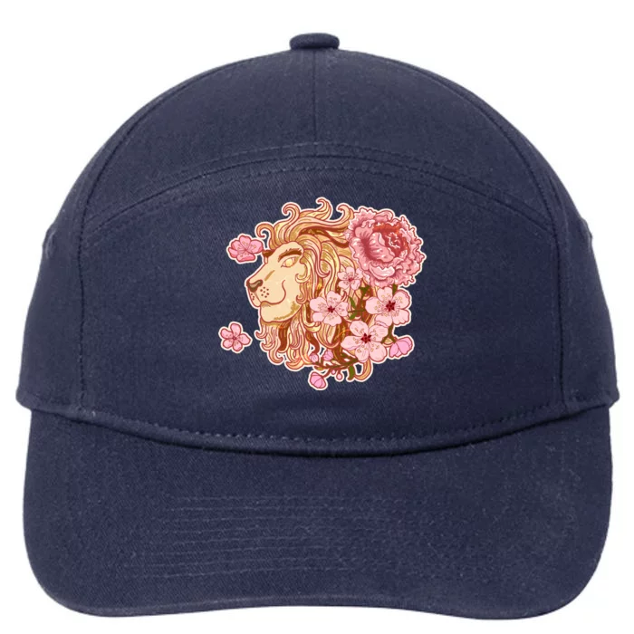 Zodiac Leo Lion with Japanese Cherry Blossoms 7-Panel Snapback Hat