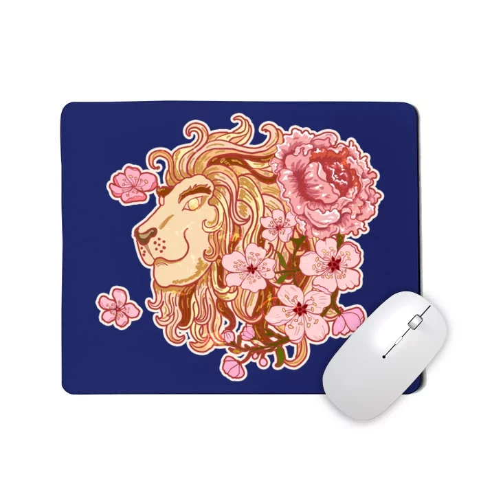 Zodiac Leo Lion with Japanese Cherry Blossoms Mousepad