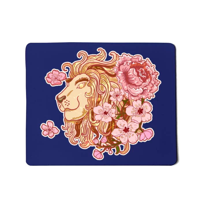 Zodiac Leo Lion with Japanese Cherry Blossoms Mousepad