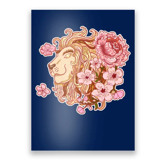 Zodiac Leo Lion with Japanese Cherry Blossoms Poster