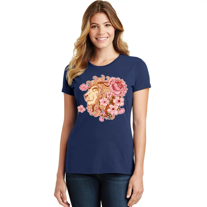 Zodiac Leo Lion with Japanese Cherry Blossoms Women's T-Shirt