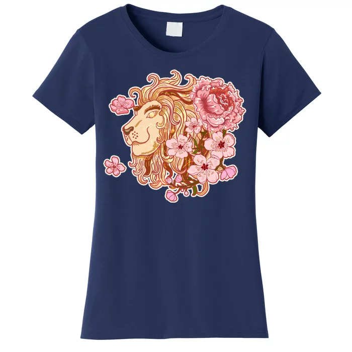 Zodiac Leo Lion with Japanese Cherry Blossoms Women's T-Shirt