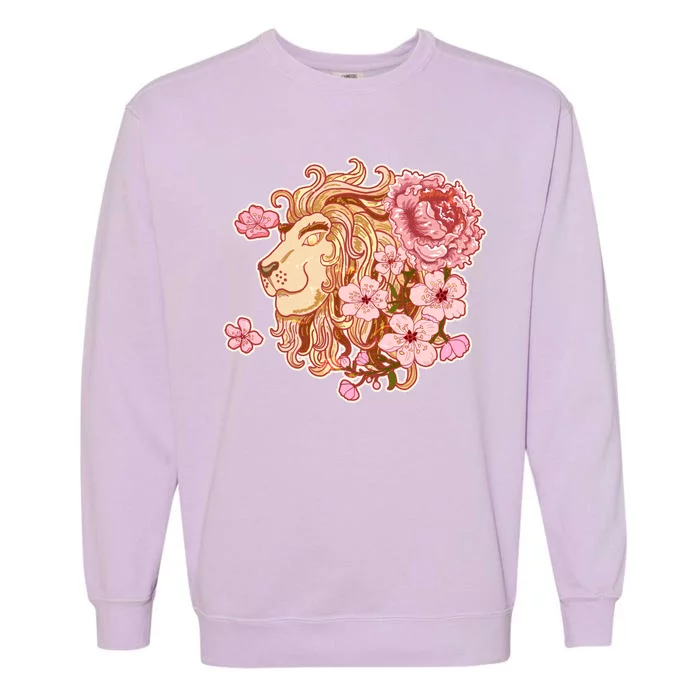 Zodiac Leo Lion with Japanese Cherry Blossoms Garment-Dyed Sweatshirt