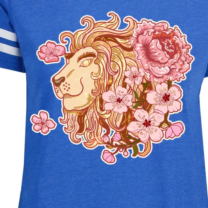 Zodiac Leo Lion with Japanese Cherry Blossoms Enza Ladies Jersey Football T-Shirt