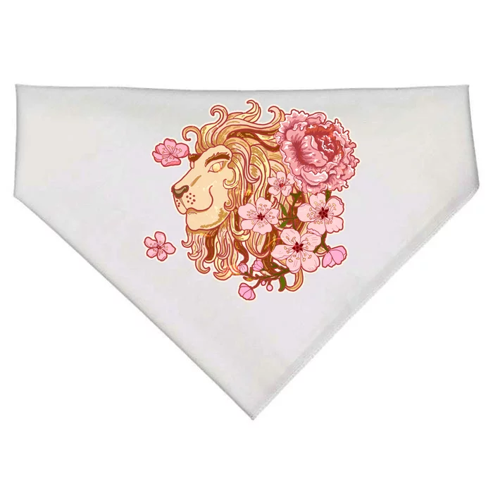 Zodiac Leo Lion with Japanese Cherry Blossoms USA-Made Doggie Bandana