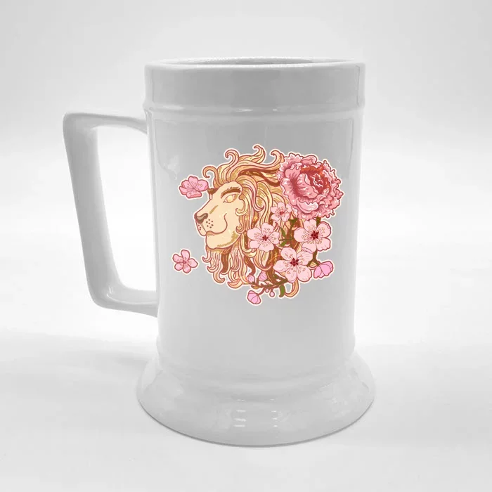 Zodiac Leo Lion with Japanese Cherry Blossoms Front & Back Beer Stein