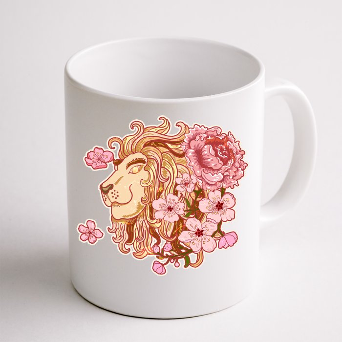 Zodiac Leo Lion with Japanese Cherry Blossoms Front & Back Coffee Mug