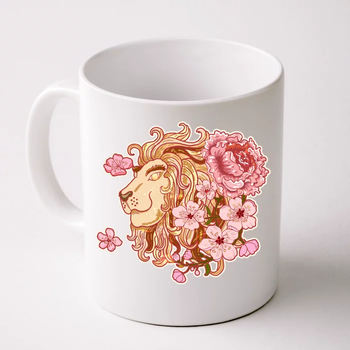 Zodiac Leo Lion with Japanese Cherry Blossoms Front & Back Coffee Mug