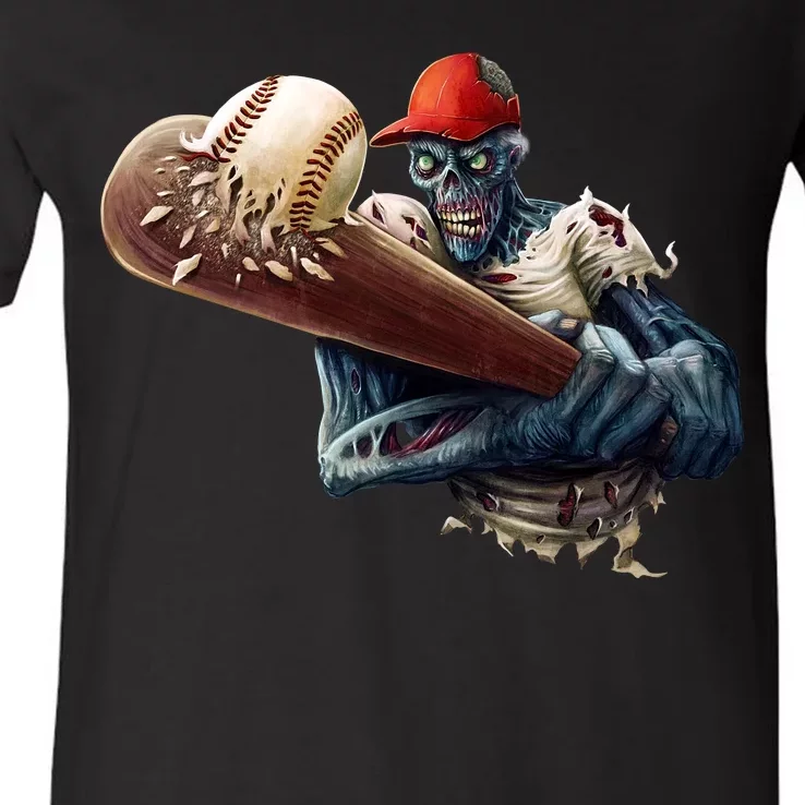 Zombie Baseball Batter V-Neck T-Shirt