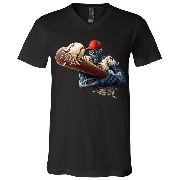 Zombie Baseball Batter V-Neck T-Shirt