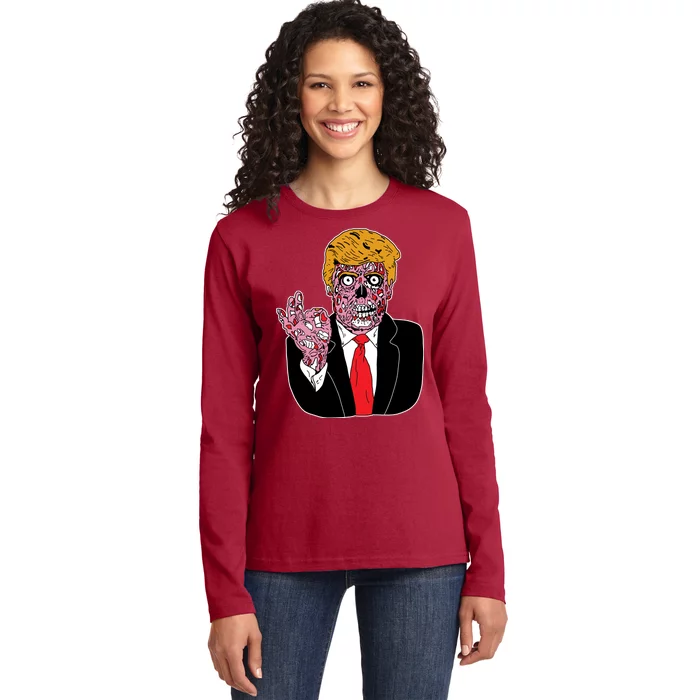 Zombie Donald Trump Funny Halloween Ladies Long Sleeve Shirt