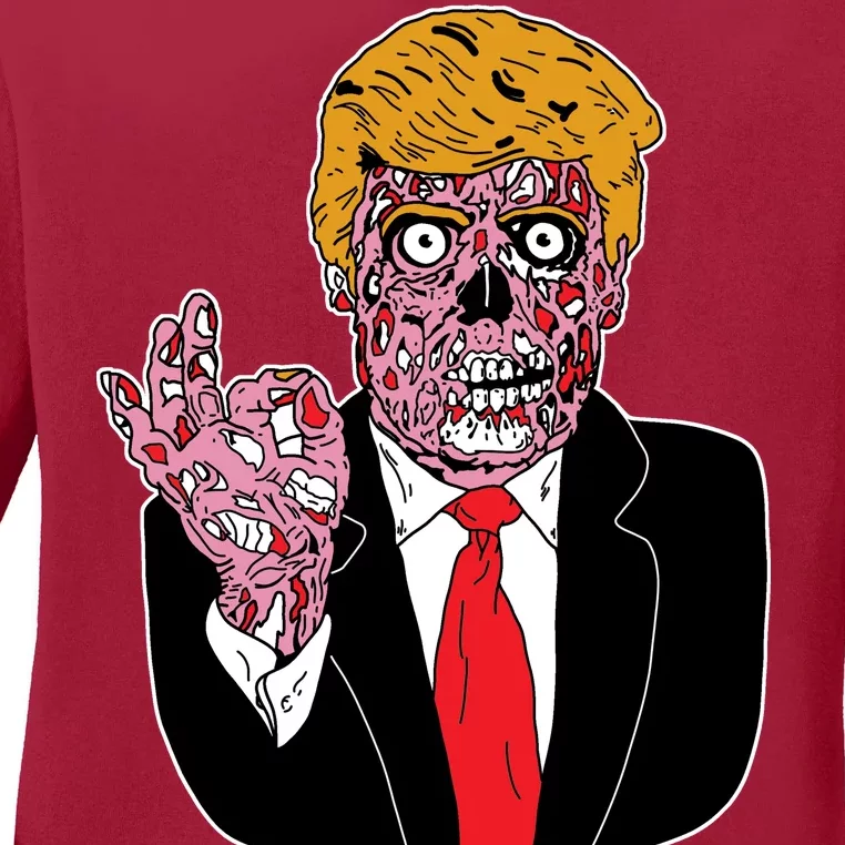 Zombie Donald Trump Funny Halloween Ladies Long Sleeve Shirt