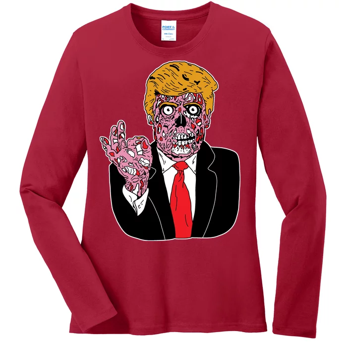 Zombie Donald Trump Funny Halloween Ladies Long Sleeve Shirt